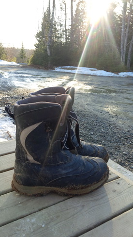 Muddy boots before a blizzard Halifax, Nova Scotia Canada
