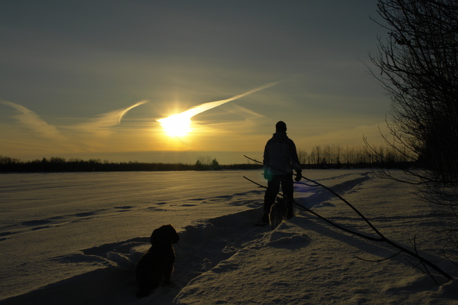 Sunset snowshoe Bathurst, New Brunswick Canada
