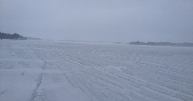 Ice fishing on Lake Joseph Port Carling, Ontario Canada