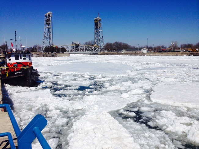 Ice coming in to Welland Canal Port Colborne, Ontario Canada