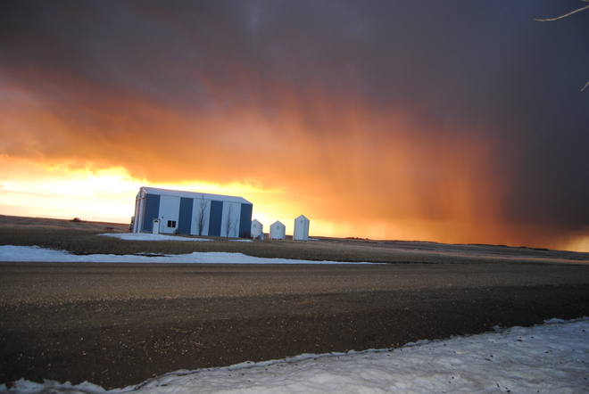 Thunderstorm and sunset Reward, Saskatchewan Canada