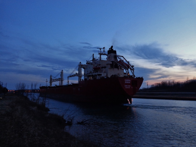 ship at sunset Thorold South, Ontario Canada