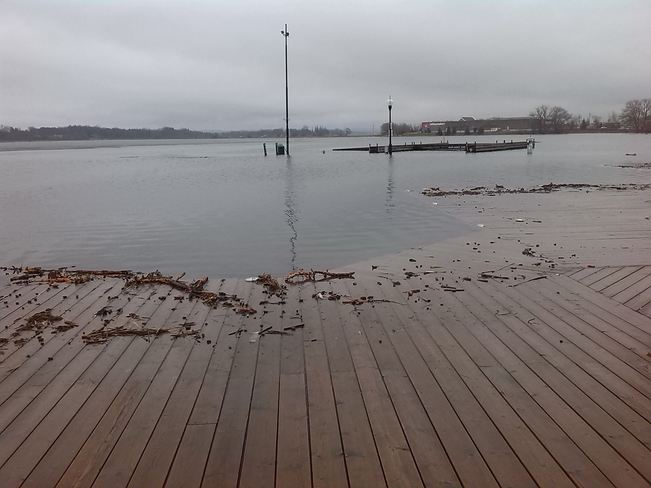 Water is so high it covers pier/dock Port Perry, Ontario Canada