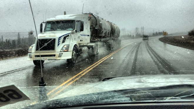 Wet day on the roads Fort McMurray, Alberta Canada