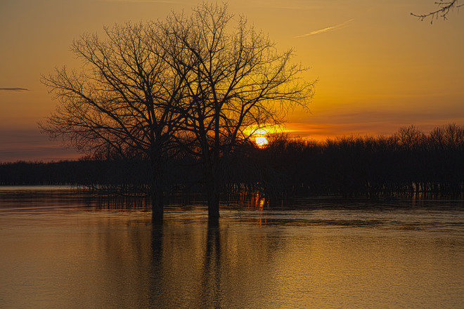 Sunset on the flooded Assiniboine Brandon, Manitoba Canada