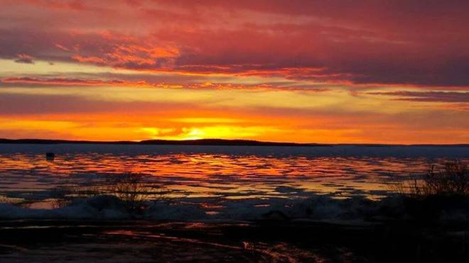 Sunset over great slave lake Lutselk'E, Northwest Territories Canada