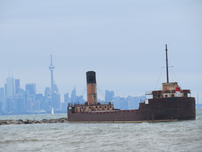 Shipwreck and a view of the CN Tower - Toronto Mississauga, Ontario Canada