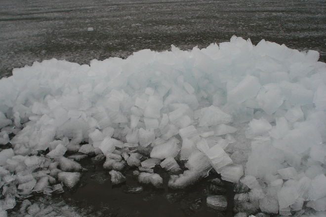 Ice wasing up on shore Wawa, Ontario Canada