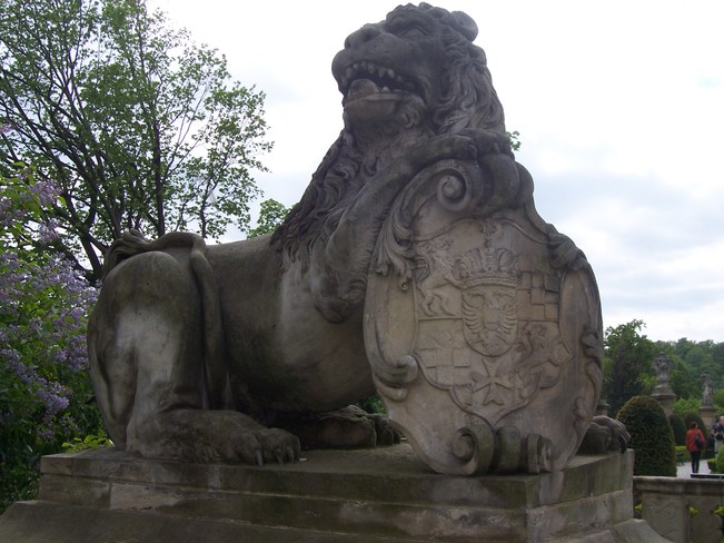 A Lion statue protects Castle Ksiaz near Walbrzych Walbrzych, Poland