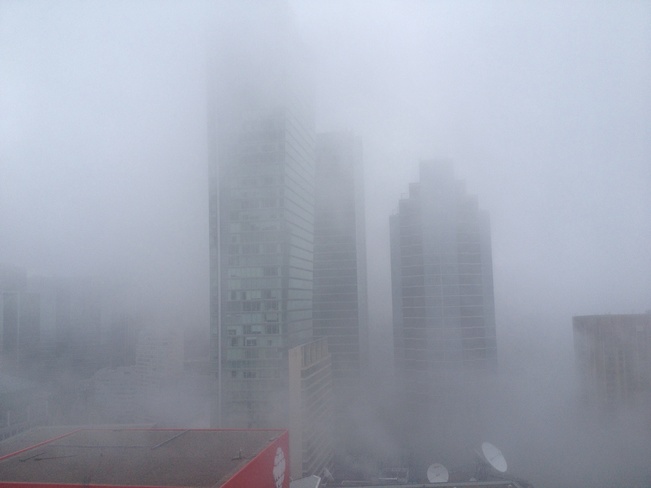 Fog in the city Harbour Front, Ontario Canada