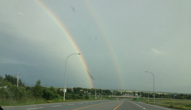 double rainbow ahead of hurrica Amherst, Nova Scotia Canada