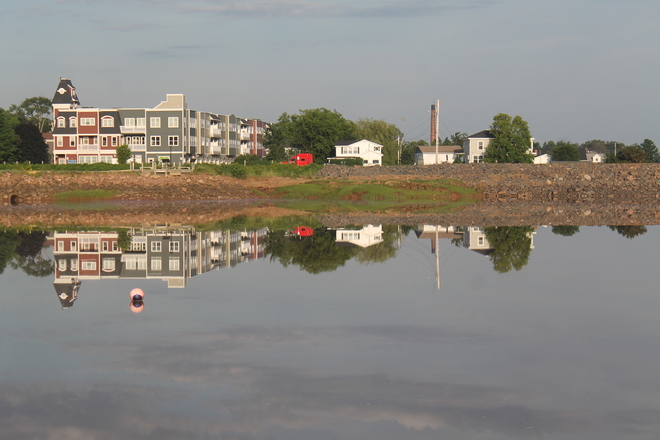 Wolfville Waterfront upside down on the Weekend. Old Dyke Lane, Wolfville, NS, Canada