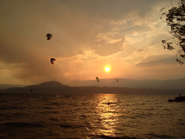 Smoke, Kite Boarders, & Sunset Kelowna, British Columbia Canada