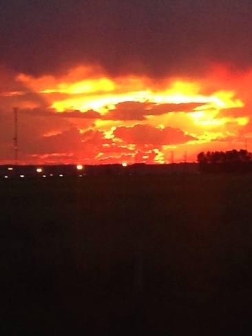 red sky at night Airdrie, Alberta Canada