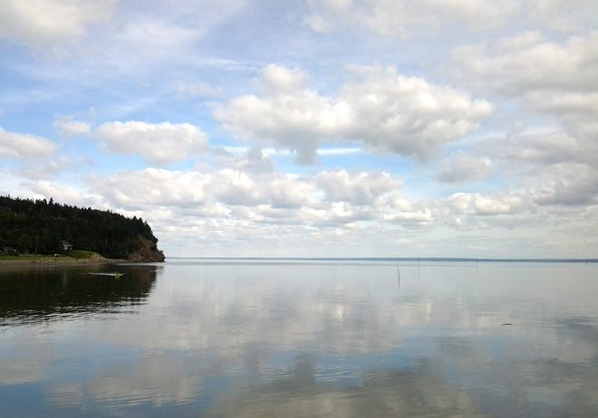 Stillness of high tide on the Bay of Fundy----Moody skies over the Kennebecasis Alma, NB and Hampton NB Canada