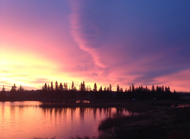 Morning sky over Memorial Lake. Shell Lake, SK