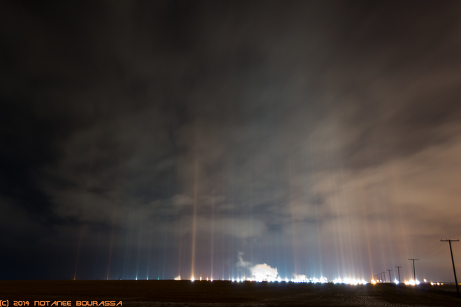 Light pillars -20NOV2014 Armour Grid Road, Zehner, SK S0G 5K0, Canada