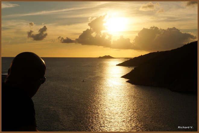 Magnifique coucher de soleil sur l'ocÃ©an Saint Thomas, Caribbean, St. Thomas, Îles Vierges des États-Unis