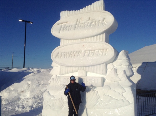 creating a life size Tim Hortons sign at the Jack Frost Festival in Charlottetow Charlottetown, PE