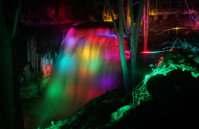 1st day of Spring waterfall illumination at Great Falls Hamilton, ON