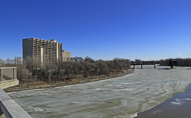 Therr is more open watet on the Red River now, Winnipeg, MB