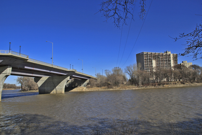 Chief Peguis bridge seen frok west bank of Red River Winnipeg, MB