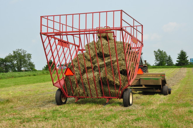 Square baling hay Acton, ON