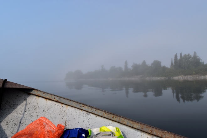 Arriving in the Fog Shoal Lake, ON