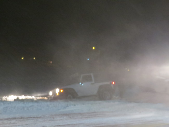 ford tows out little jeep in blizzard Travellers Rest, PE