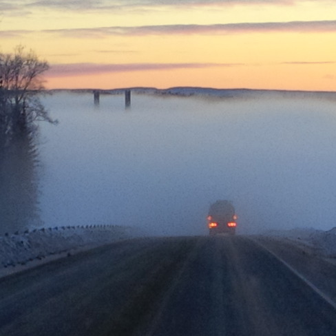 troubled bridge over foggy water Mountain Rd, Nipigon, ON P0T, Canada