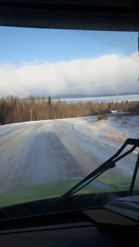 snowing over slave lake Widewater, AB