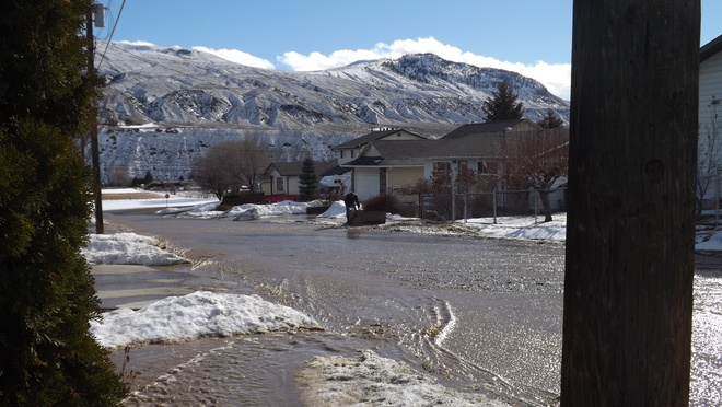 Snow melt in Ashcroft. Our street was like a river. Ashcroft, BC, Canada