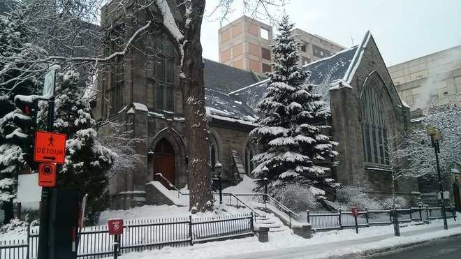 Snow in Montreal St Jax church Montréal, QC