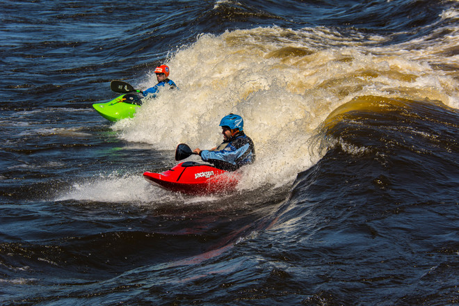White Water Kayaking Duo in Deschenes Rapids Ottawa, ON