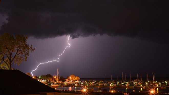 Lightning over the Leaminton Marina Leamington, ON