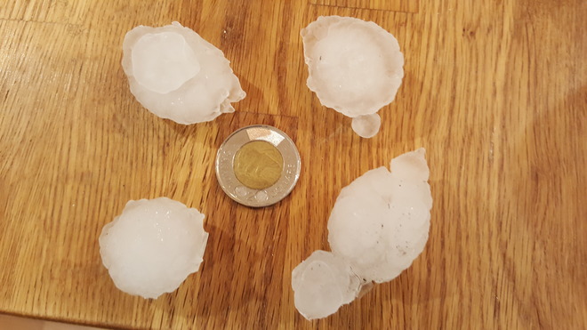 Sizeable hail from Sunday storm North Gower, ON