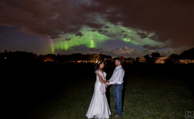 Bride and Groom under the Northern Lights Leslieville, AB