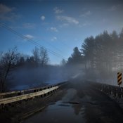 Une route,un pont,de la brume...