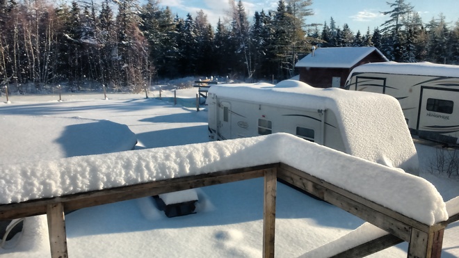 snow lingering around Elsipogtog First Nation, NB