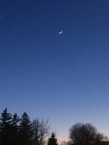 Waxing crescent moon. Niagara Falls, Ontario, CA