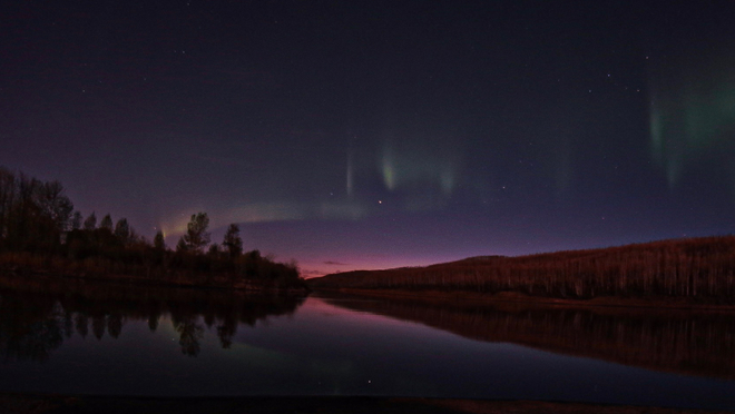 Northern Lights over the Clearwater River. Fort McMurray, Alberta, CA