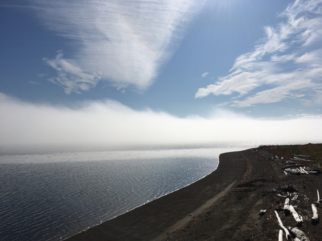 Mur de brouillard sur la mer. Pointe-à-la-Garde, Québec, CA