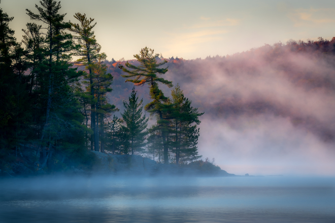 Misty morning on the lake ON-60, Algonquin Park, ON P0A, Canada