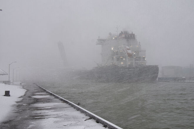 Snow Squall in the Harbour Goderich, ON