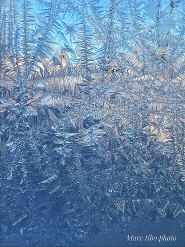 Ma fenêtre givrée par le froid Sainte-Thérèse-de-Gaspé, Québec, CA