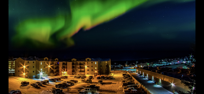 Show of northern lights over Fort McMurray, Alberta, CA