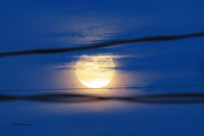 La pleine lune reste sur la corde à linge Saint-Pierre-de-la-Rivière-du-Sud, QC