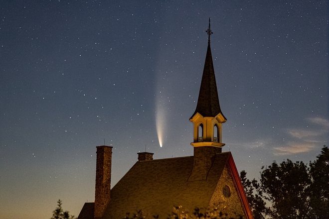 Comet Neowise and Grand Pre' Church Steeple Grand-Pré National Historic Site, Grand Pré Road, Grand Pré, Nova Scotia