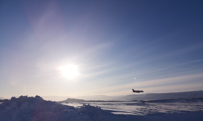coming in for a landing at CYAB Arctic Bay, NU