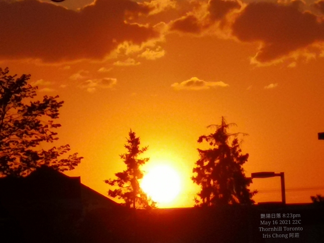 Summer feel 22C - Brilliant orange sunset 8:23pm Thornhill May 16 2021 Thornhill, ON